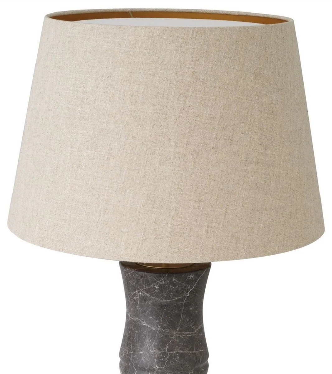 Casa Padrino lámpara de mesa de lujo gris / latón antiguo / beige Ø 38 x A. 88 cm - Lámpara de escritorio moderna de mármol en óptica de bambú - Colección de Lujo