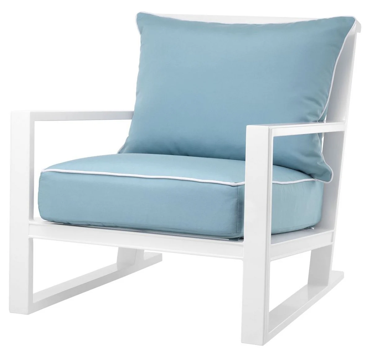 Casa Padrino sill¨®n de lujo con cojines blanco / azul claro 70 x 88 x H. 78 cm - Sill¨®n de Aluminio Duradero de Alta Calidad - Muebles de Sala - Muebles de Jard¨ªn - Muebles de Gastronom¨ªa
