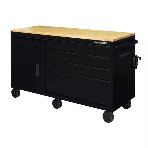 62 IN. 5-DRAWER 1-DOOR MOBILE WORKBENCH, MATTE BLACK