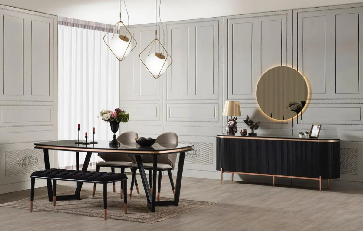 Casa Padrino mesa de comedor de lujo negro / cobre 207 x 104 x A. 78 cm - Mesa de cocina rectangular - Muebles de comedor - Interiores de comedor - Muebles de lujo - Interiores de lujo