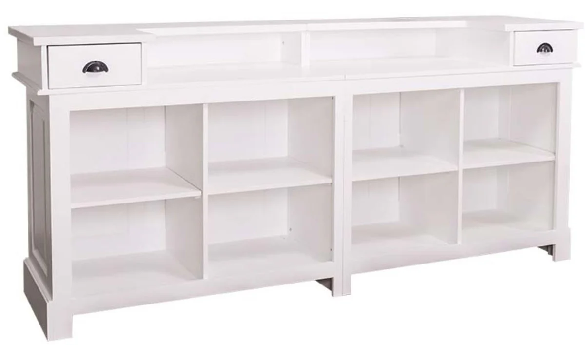 Casa Padrino barra de bar de estilo country blanco 240 x 65 x H.107 cm - Barra de Bar de Madera Maciza con 2 Cajones - Muebles de Estilo Country
