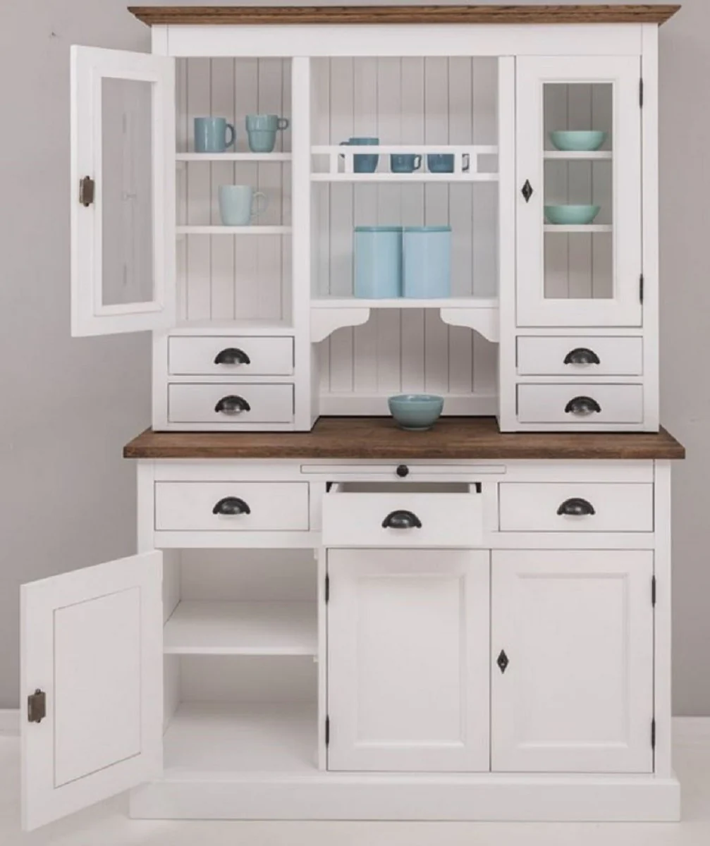 Casa Padrino gabinete de cocina de estilo campestre blanco / marr¨®n 138 x 50 x A. 197 cm - Gabinete de Cocina de 2 Piezas con 5 Puertas y 7 Cajones - Muebles de Cocina de Estilo Campestre