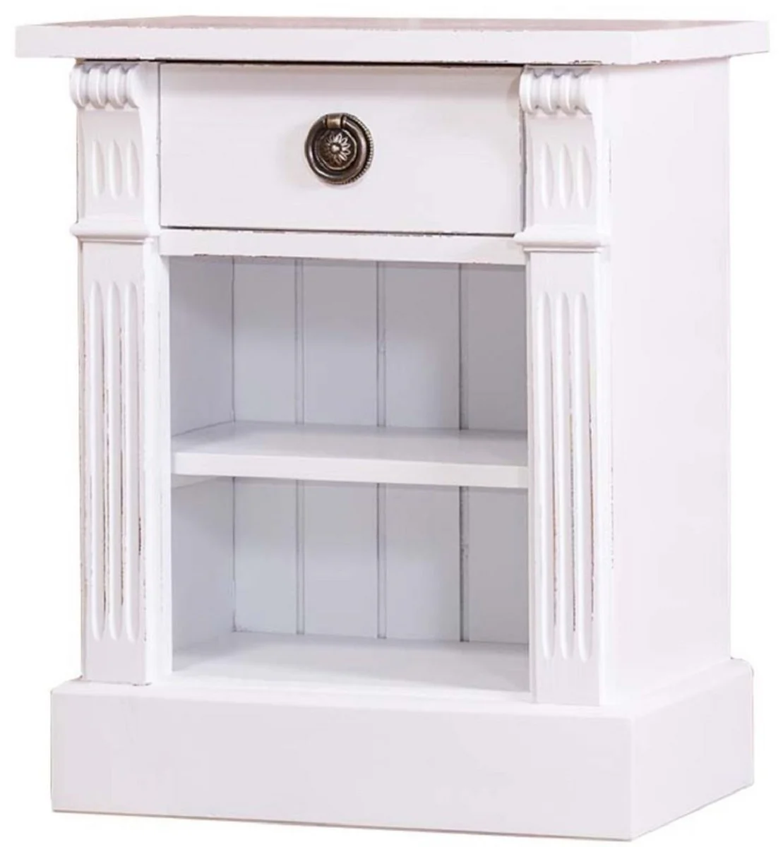 Casa Padrino mesita de noche de estilo campestre con cajón y estante blanco antiguo 49 x 33 x H. 60 cm - Cómoda de Madera Maciza - Armario de Noche - Muebles de Dormitorio de Estilo Campestre