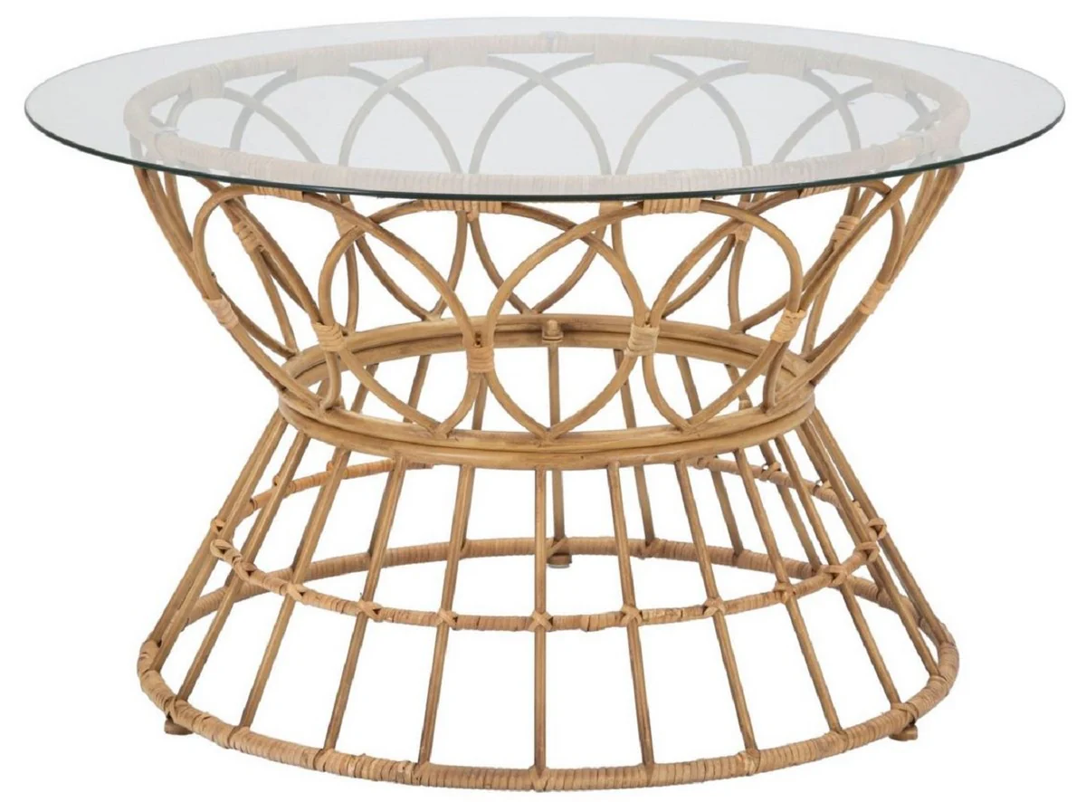 Casa Padrino mesa de centro de lujo con tapa de vidrio natural ? 75 cm - Muebles de sal¨®n