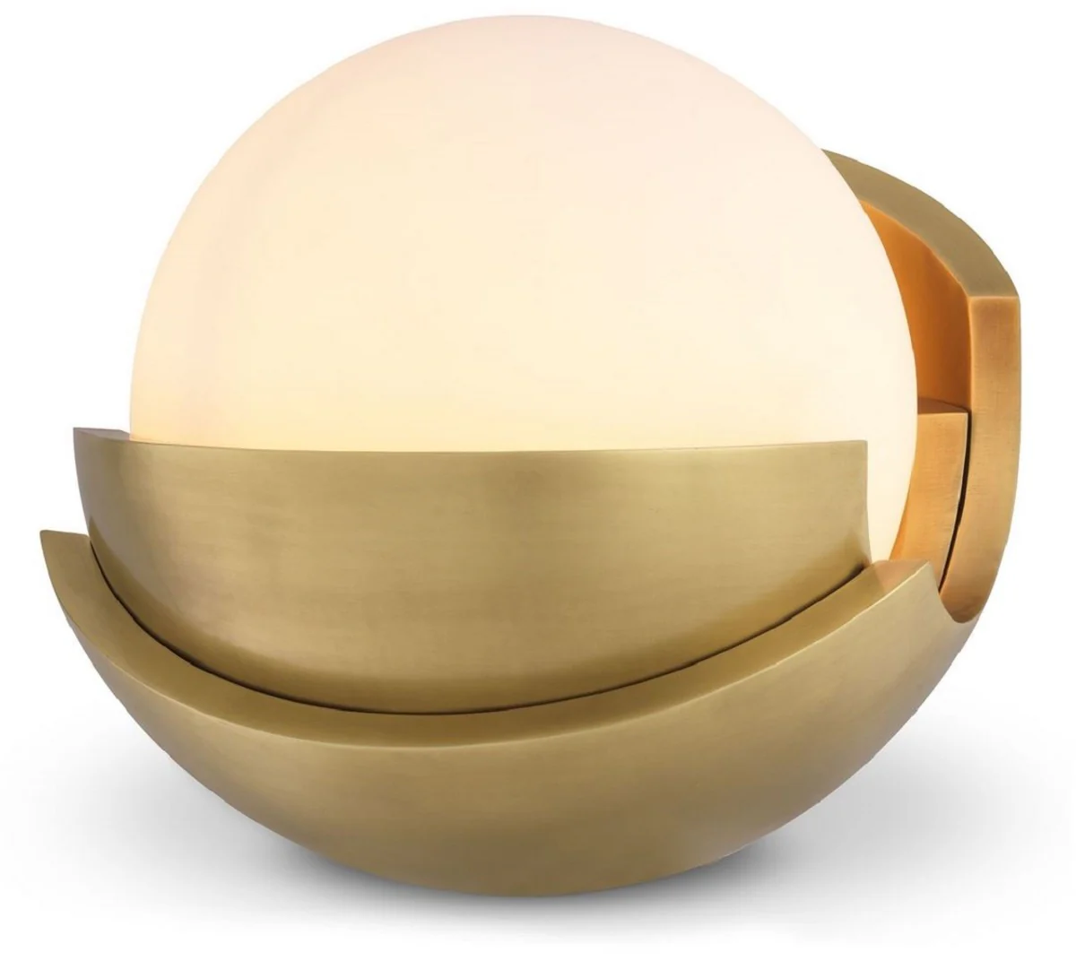 Casa Padrino lámpara de mesa de lujo latón antiguo / blanco Ø 34 cm - Lámpara de escritorio redonda con pantalla de vidrio - Calidad de Lujo