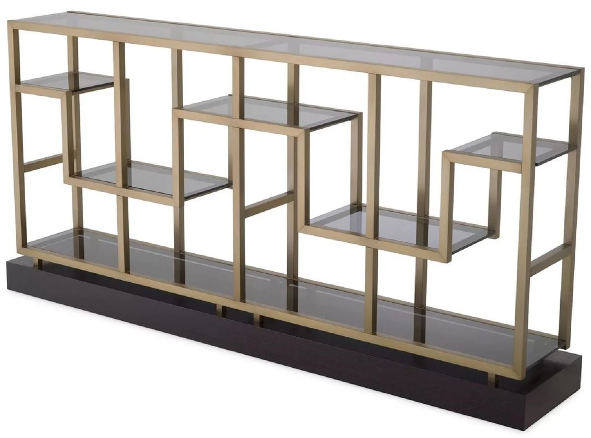 Casa Padrino consola de lujo lat¨®n / gris / negro 213,5 x 34 x A. 104,5 cm - Mesa consola rectangular con tapas de vidrio - Muebles de sal¨®n - Muebles de lujo - Interiores de lujo