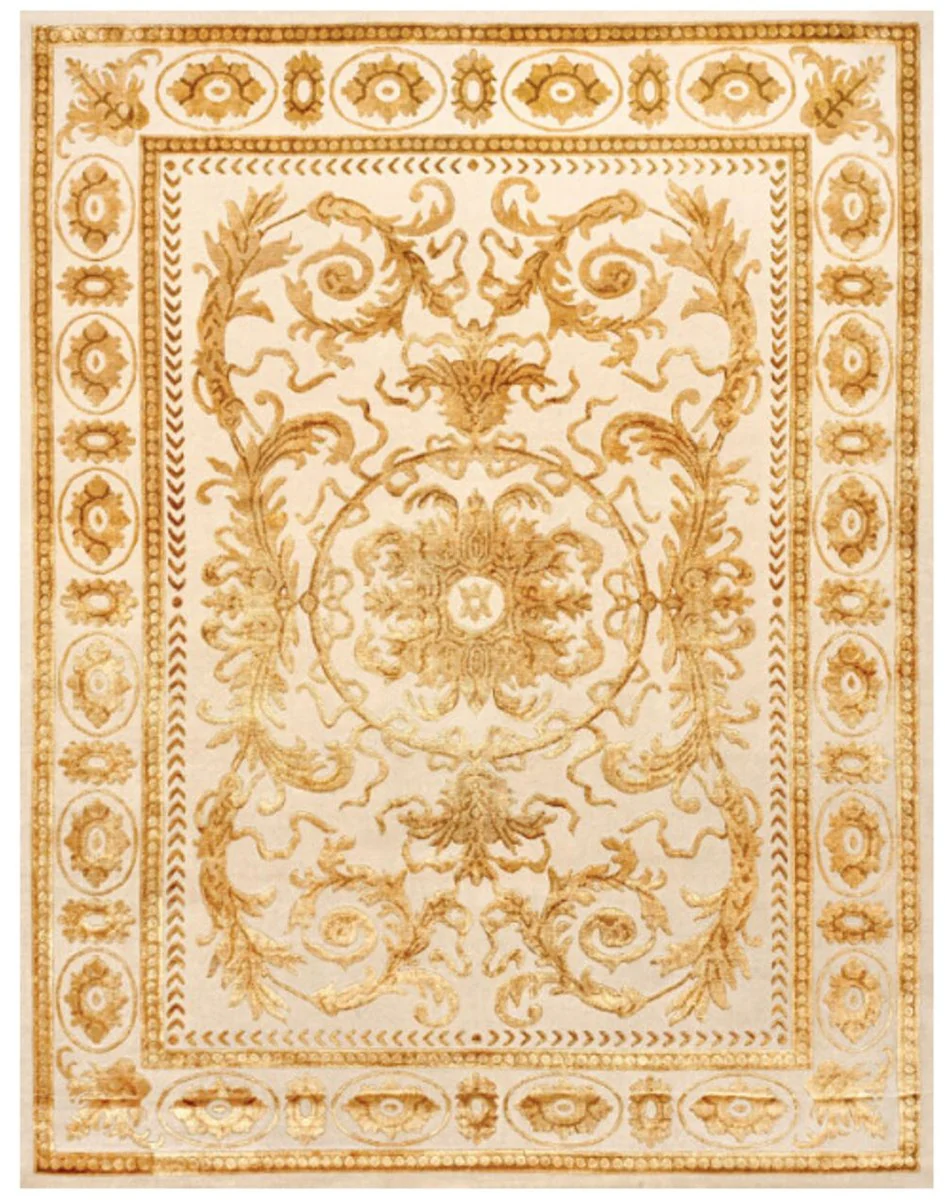 Casa Padrino Alfombra de Salón Barroco de Lujo Crema / Oro - Varios Tamaños