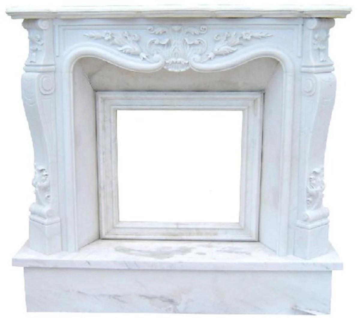 Casa Padrino marco de chimenea barroco de lujo blanco 150 x 30 x A. 120 cm - Marco de chimenea hecho a mano de m¨¢rmol de alta calidad - Magn¨ªficos muebles barrocos