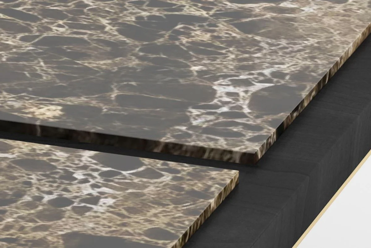 Casa Padrino mesa de centro de lujo negro / marr¨®n / lat¨®n 123 x 123 x A. 40 cm - Mesa de sal¨®n cuadrada moderna con 4 losas de m¨¢rmol - Muebles de sal¨®n de lujo