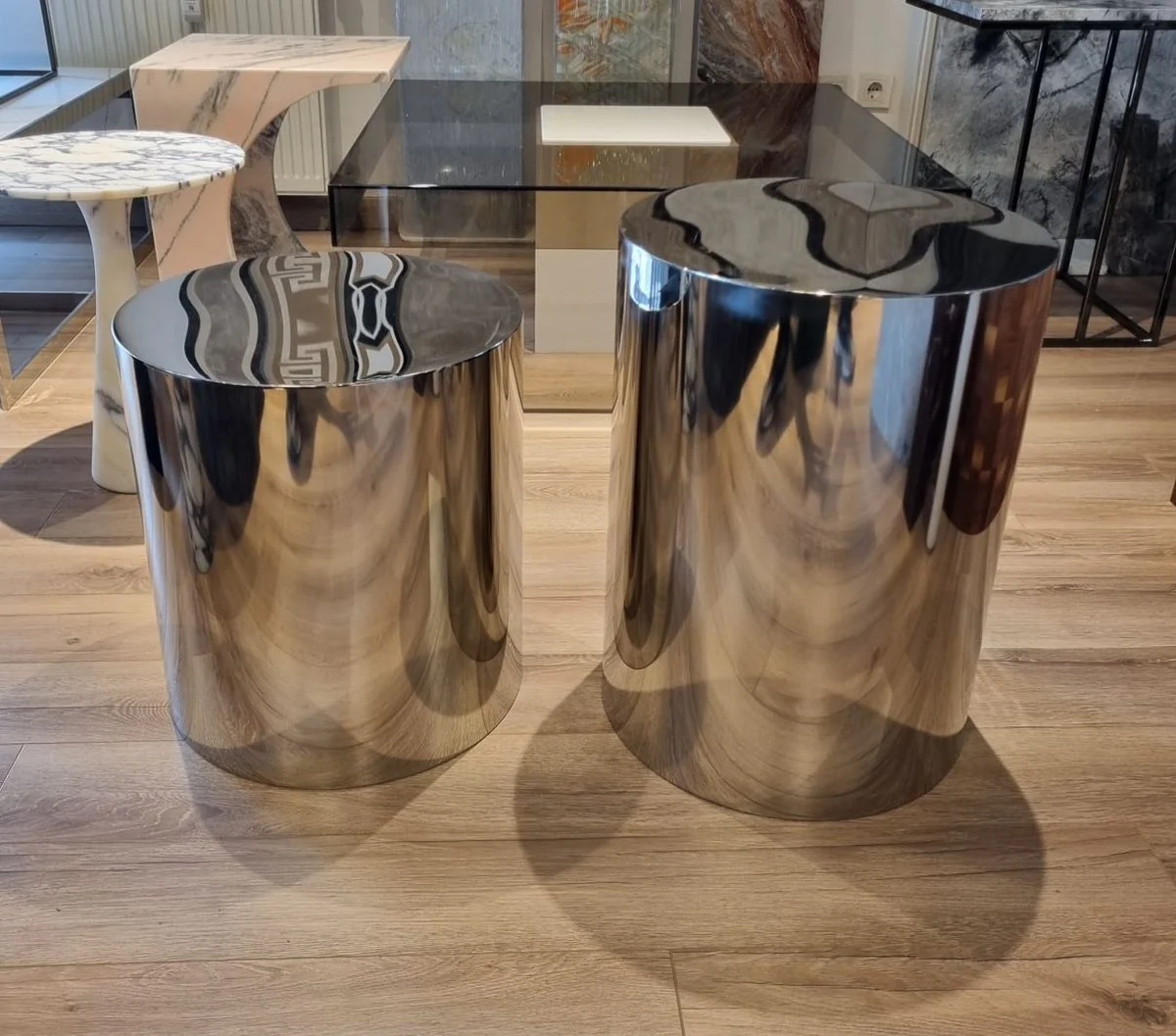 Casa Padrino conjunto de mesa auxiliar de metal de lujo plata - Muebles de sala de estar de lujo