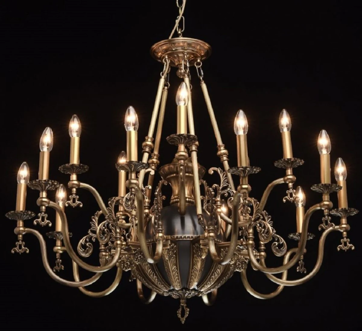 Casa Padrino araña de luces barroco de lujo bronce antiguo / negro Ø 105 x A. 205 cm - Magnífica araña de luces de salón en estilo barroco - Calidad de Lujo