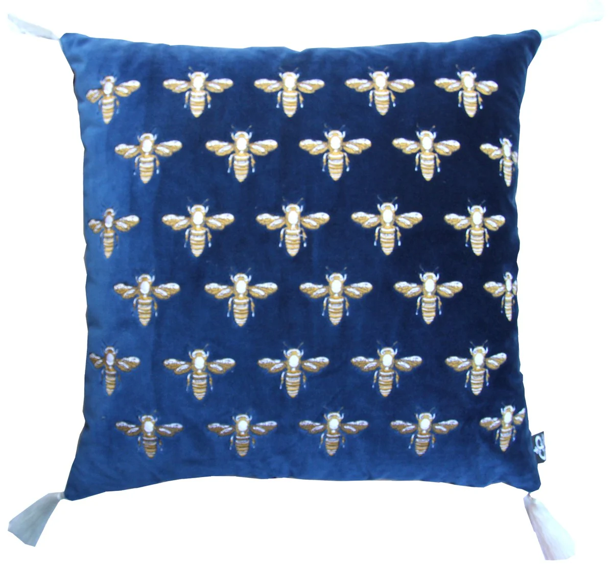 Casa Padrino almohada de lujo con borlas abejas azul / oro 45 x 45 cm - Tejido de Terciopelo M¨¢s Fino - Accesorios de Decoraci¨®n de Lujo