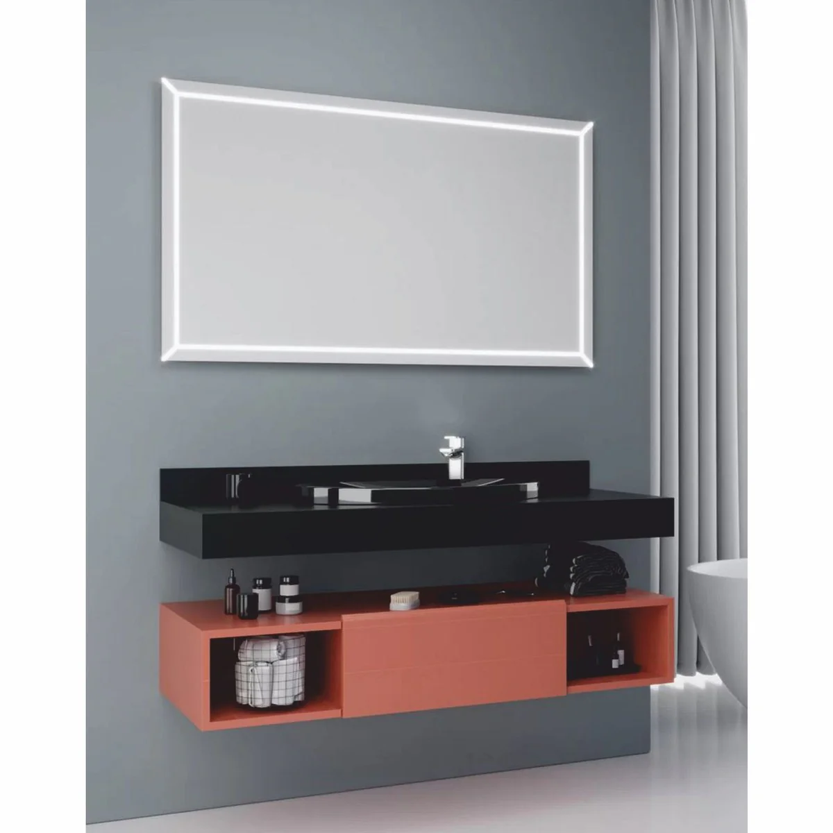 Casa Padrino Conjunto de Baño de Lujo Negro Mate / Rosa Mate 120 cm - Muebles de Baño