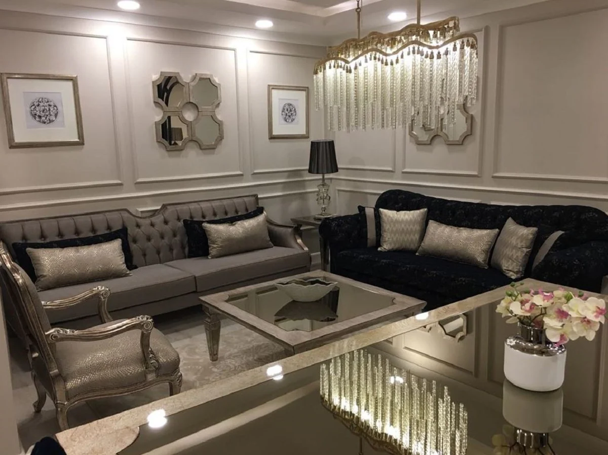 Casa Padrino sof¨¢ barroco de lujo gris / plata antigua - Sof¨¢ de sal¨®n hecho a mano - Muebles de sal¨®n barrocos - Noble y Magn¨ªfico