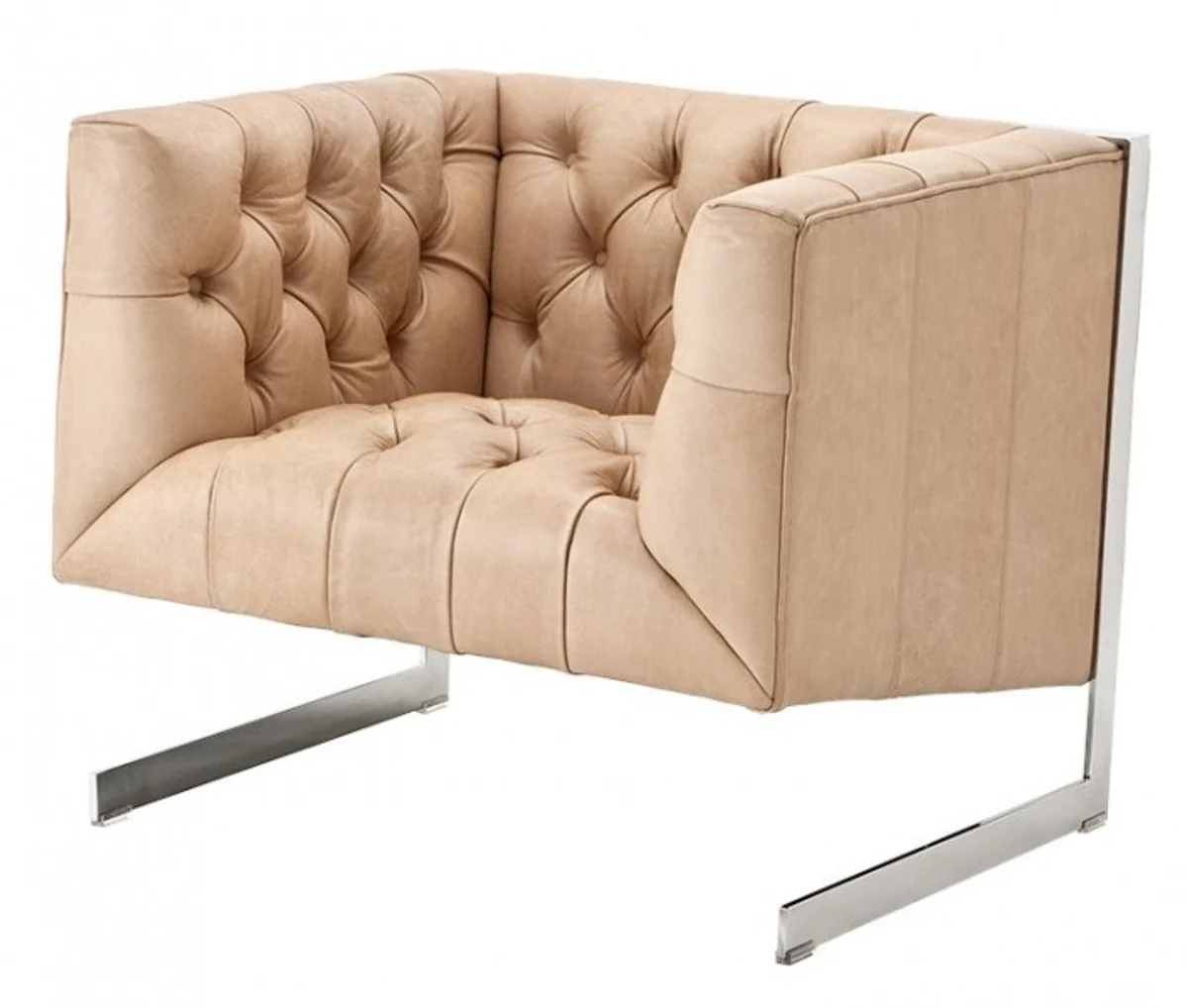 Casa Padrino Chesterfield luxury leather armchair Manhattan Vintage Leather Naturale - Club Chair