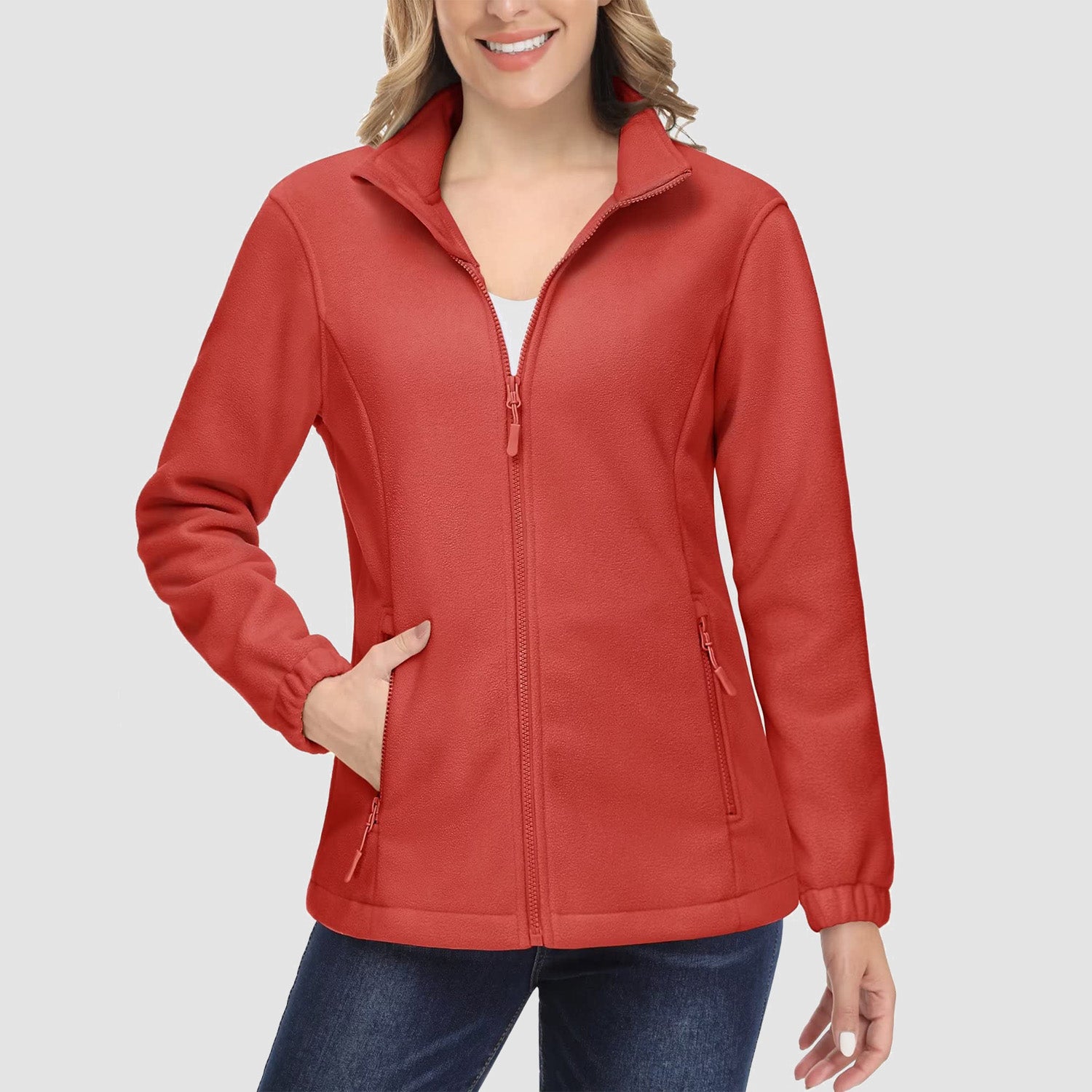 Women's Fleece Jacket Soft Full Zip Warm Long Sleeve with 2 Zipper Pockets Winter Jackets