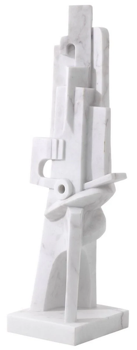 Casa Padrino escultura de mármol de diseño blanco 26 x 24 x A. 91 cm - Figura de decoración noble - Figura de mármol - Accesorios de decoración de sala de estar