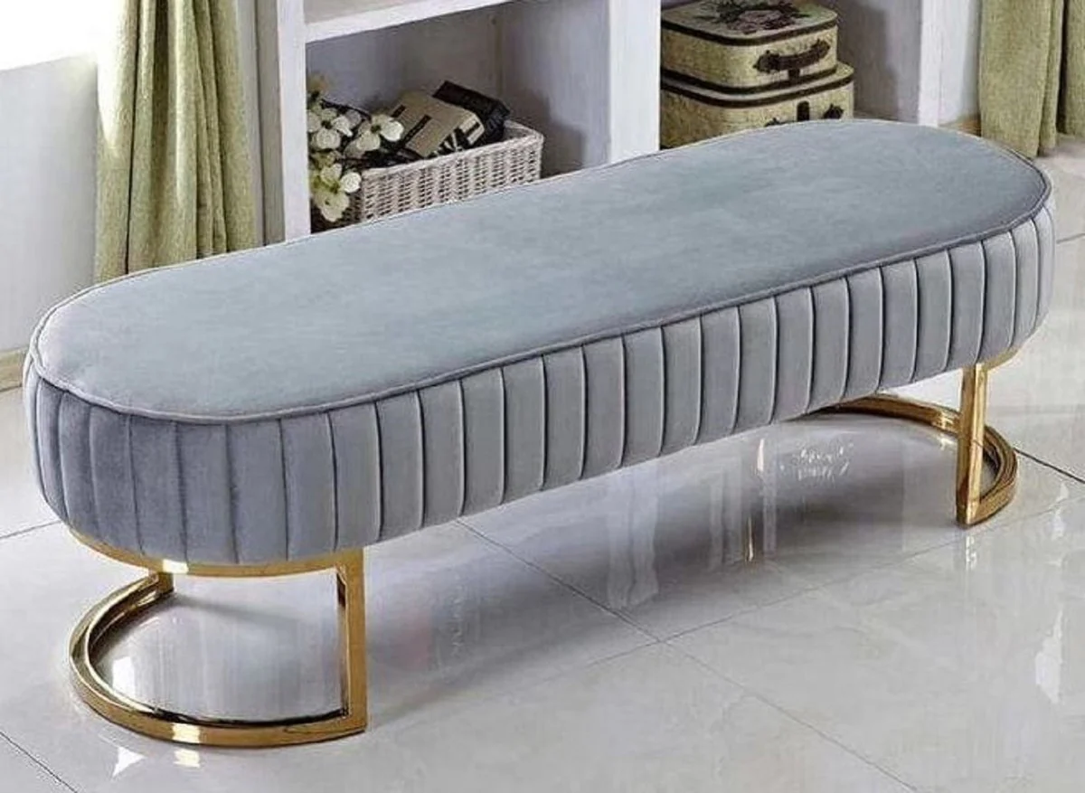 Casa Padrino banco de lujo gris / oro 120 x 50 x A. 50 cm - Banco de sal¨®n tapizado - Banco de dormitorio - Muebles de sal¨®n - Muebles de dormitorio - Muebles de lujo