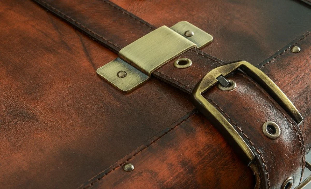 Casa Padrino minibar de cuero de lujo con aspecto de maleta marr¨®n / negro / lat¨®n 45,5 x 45,5 x A. 73 cm - Minibar de cuero genuino - Muebles de cuero genuino - Muebles de lujo aspecto de maleta