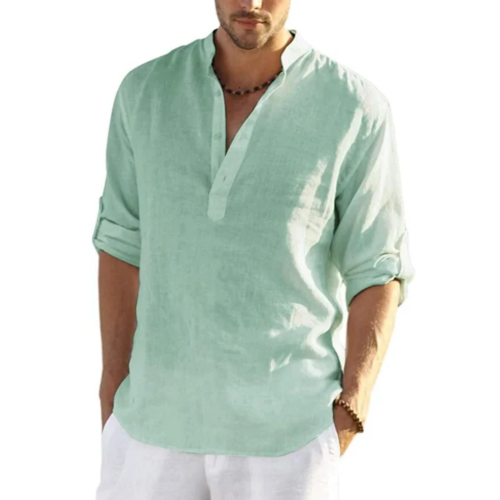 EvalonrealmTM Men's Cotton Linen Henley Shirt
