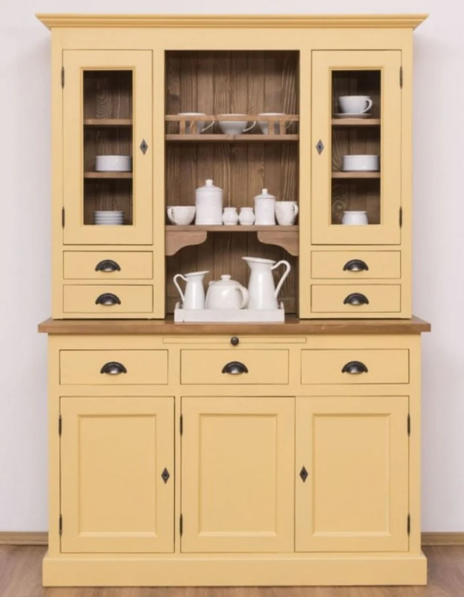 Casa Padrino gabinete de cocina de estilo campestre amarillo / marr¨®n 137 x 50 x A. 197 cm - Gabinete de Cocina de 2 Piezas con 5 Puertas y 7 Cajones - Muebles de Cocina de Estilo Campestre