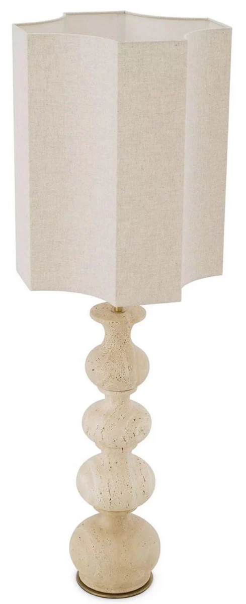 Casa Padrino lámpara de mesa de lujo beige / latón antiguo 40,5 x 40,5 x A. 116,5 cm - Lámpara de escritorio travertino con pantalla - Lámparas de mesa de lujo - Calidad de lujo