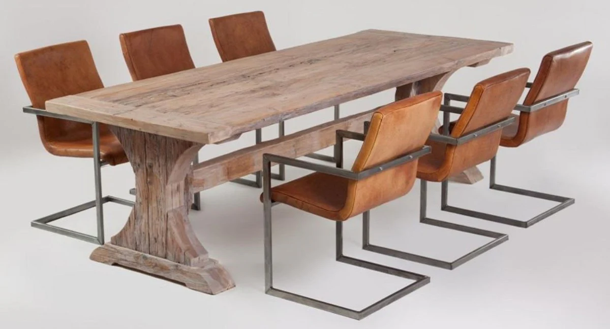 Casa Padrino mesa de comedor da estilo campestre natural - Diferentes Tama?os - Mesa de comedor r¨²stica de madera maciza rectangular - Muebles de comedor estilo campestre