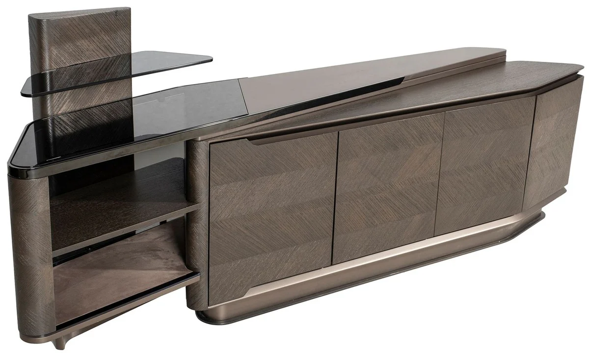 Casa Padrino aparador de lujo marr¨®n oscuro / bronce / negro 260,8 x 57,3 x A. 90,3 cm - Gabinete de madera maciza con 4 puertas - Muebles de hotel - Muebles de lujo - Calidad de lujo