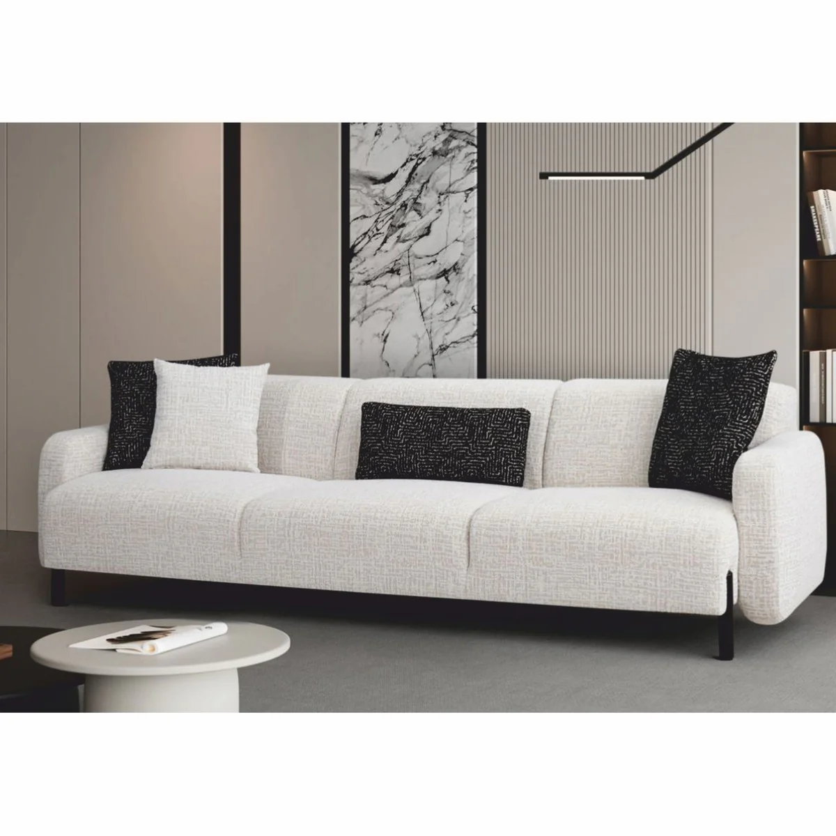 Casa Padrino sof¨¢ de lujo de 4 plazas blanco / negro 280 cm - Muebles de sal¨®n y hotel