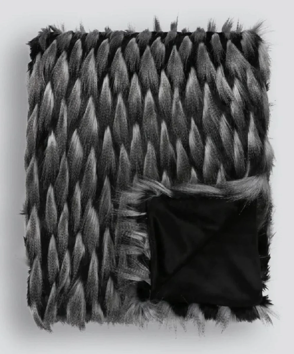 Casa Padrino colcha de lujo negro / gris 150 x 240 cm - Manta de piel sintética