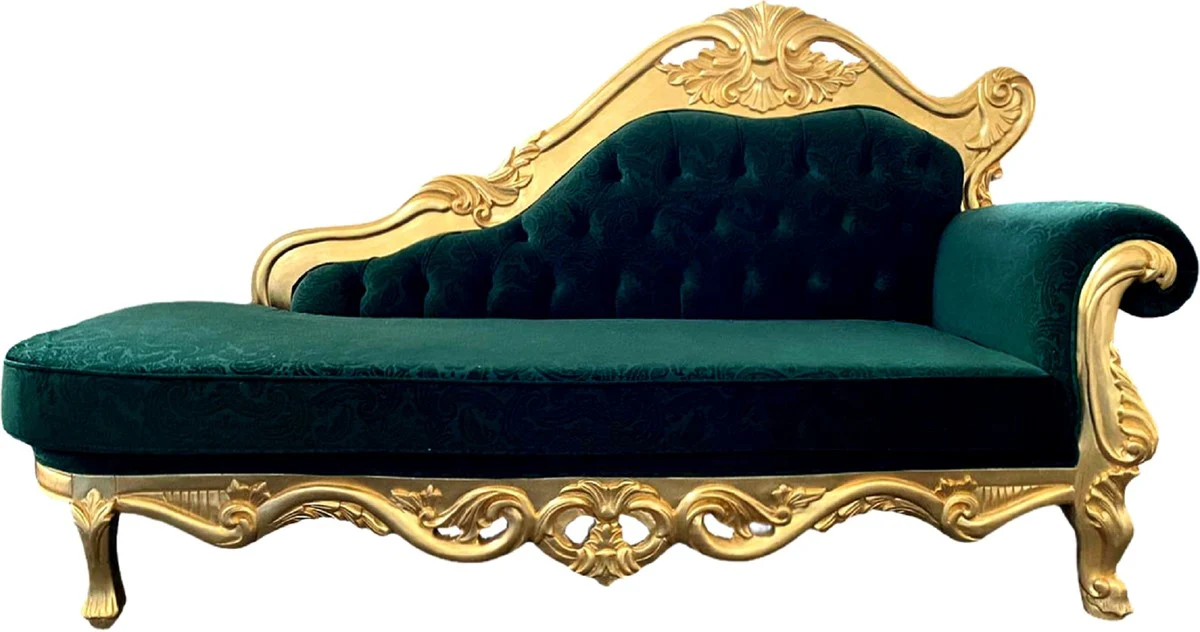 Casa Padrino chaise longue boulle barroco de lujo verde / oro - Chaise longue de madera maciza hecha a mano con terciopelo fino y patr¨®n elegante - Magn¨ªficos Muebles Barrocos