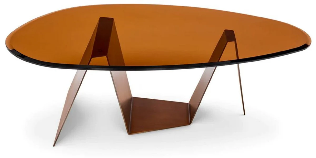 Casa Padrino mesa de centro de lujo con tapa de vidrio lat¨®n oscuro / marr¨®n 130 cm