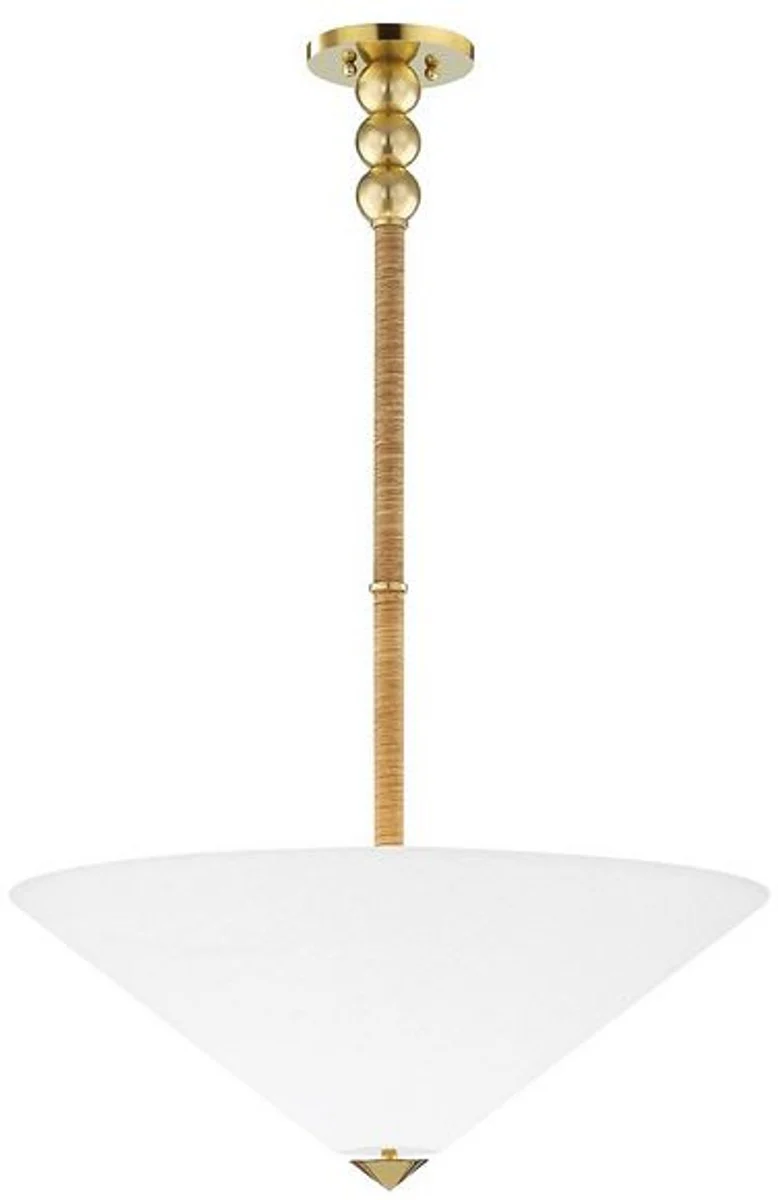 Casa Padrino lámpara colgante de lujo latón antiguo / blanco Ø 61 x A. 57-126 cm - Lámpara colgante con pantalla redonda de vidrio