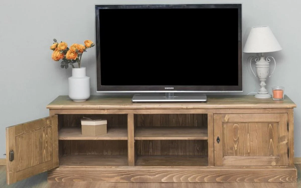 Casa Padrino aparador de estilo campestre con 2 puertas marr¨®n 180 x 46 x H. 56 cm - Mueble TV de Madera Maciza - Mueble de Sal¨®n - Muebles de Estilo Campestre