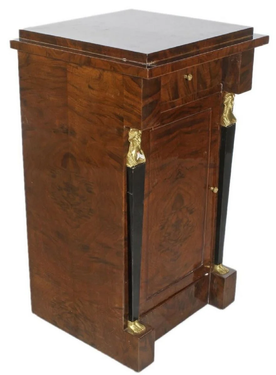 Casa Padrino pilar de caoba con puerta y cajón marrón / negro / oro 60 x 45 x H. 80 cm - Muebles Barrocos