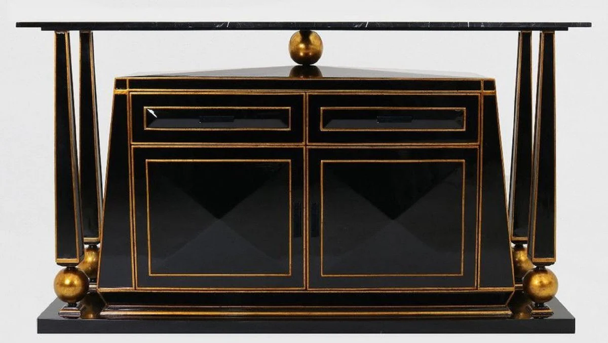 Casa Padrino aparador Art Deco de lujo negro / oro antiguo - Magn¨ªfico gabinete de madera maciza hecho a mano con encimera de m¨¢rmol - Muebles Art Deco