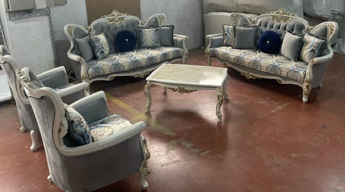 Casa Padrino mesa de centro barroco de lujo de madera maciza blanco / beige / oro - Mesa de sal¨®n hecha a mano en estilo barroco - Muebles de sal¨®n barrocos - Noble y magn¨ªfico