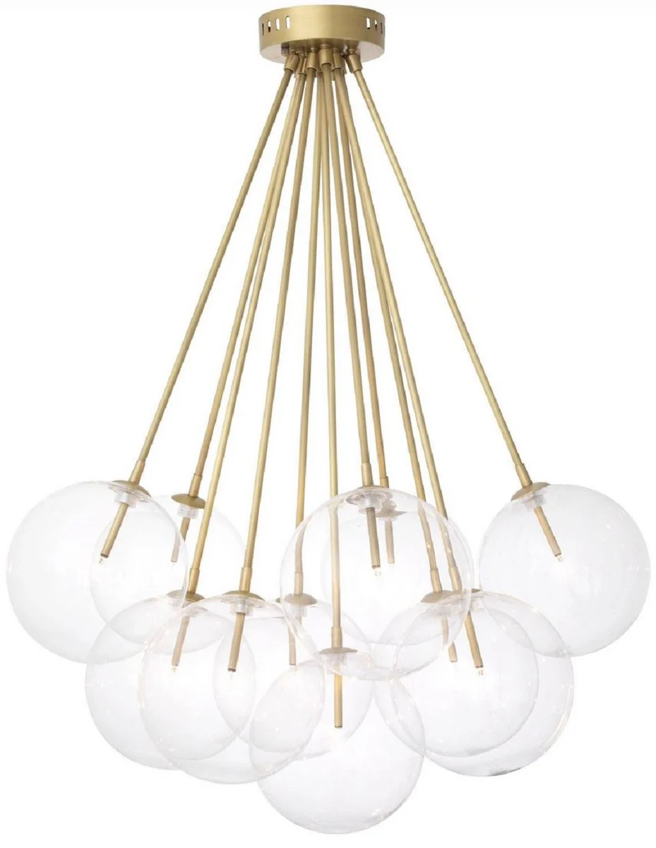 Casa Padrino lámpara de techo halógena de lujo latón antiguo Ø 66 x A. 94,5 cm - Lámpara de techo regulable con pantallas redondas de vidrio - Calidad de Lujo