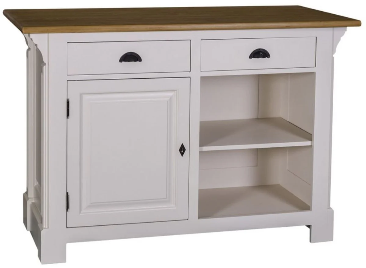 Casa Padrino mostrador de estilo rural gris claro / colores naturales 140 x 68 x H. 95 cm - Mostrador con Encimera de Roble