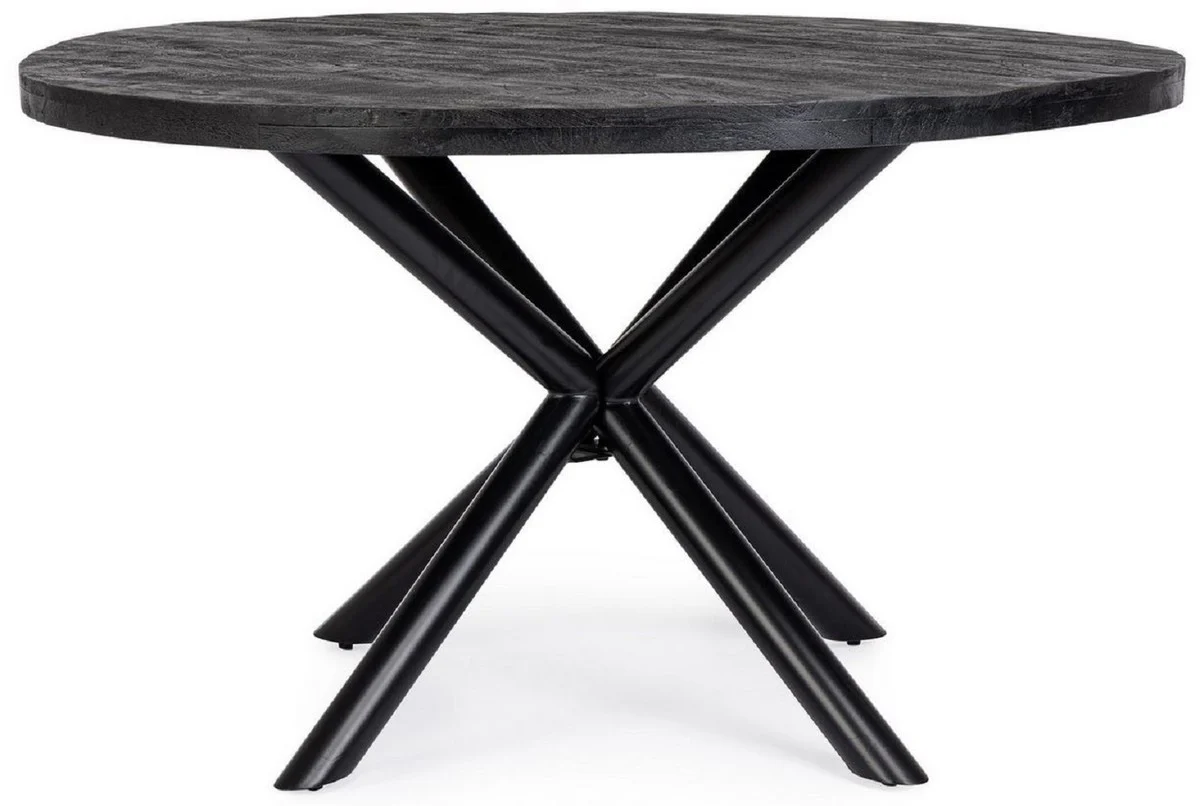 Casa Padrino mesa de comedor de lujo negro ? 130 x A. 76 cm - Mesa de cocina redonda con tablero de madera maciza y patas de acero pintado en polvo - Muebles de comedor - Muebles de lujo