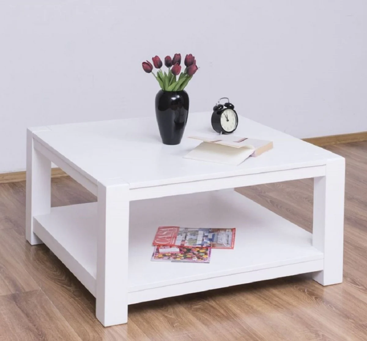 Casa Padrino mesa de centro de estilo campestre blanco 90 x 90 x A. 45 cm - Mesa de la Sala de Madera Maciza - Muebles en Estilo Campestre