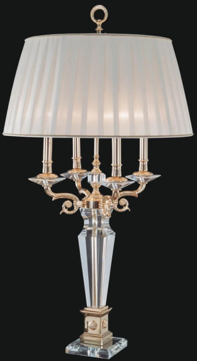 Casa Padrino lámpara de mesa de cristal barroco de lujo oro / blanco Ø 55 x A. 100 cm - Accesorios de decoración para hoteles y restaurantes - Noble & Magnífica