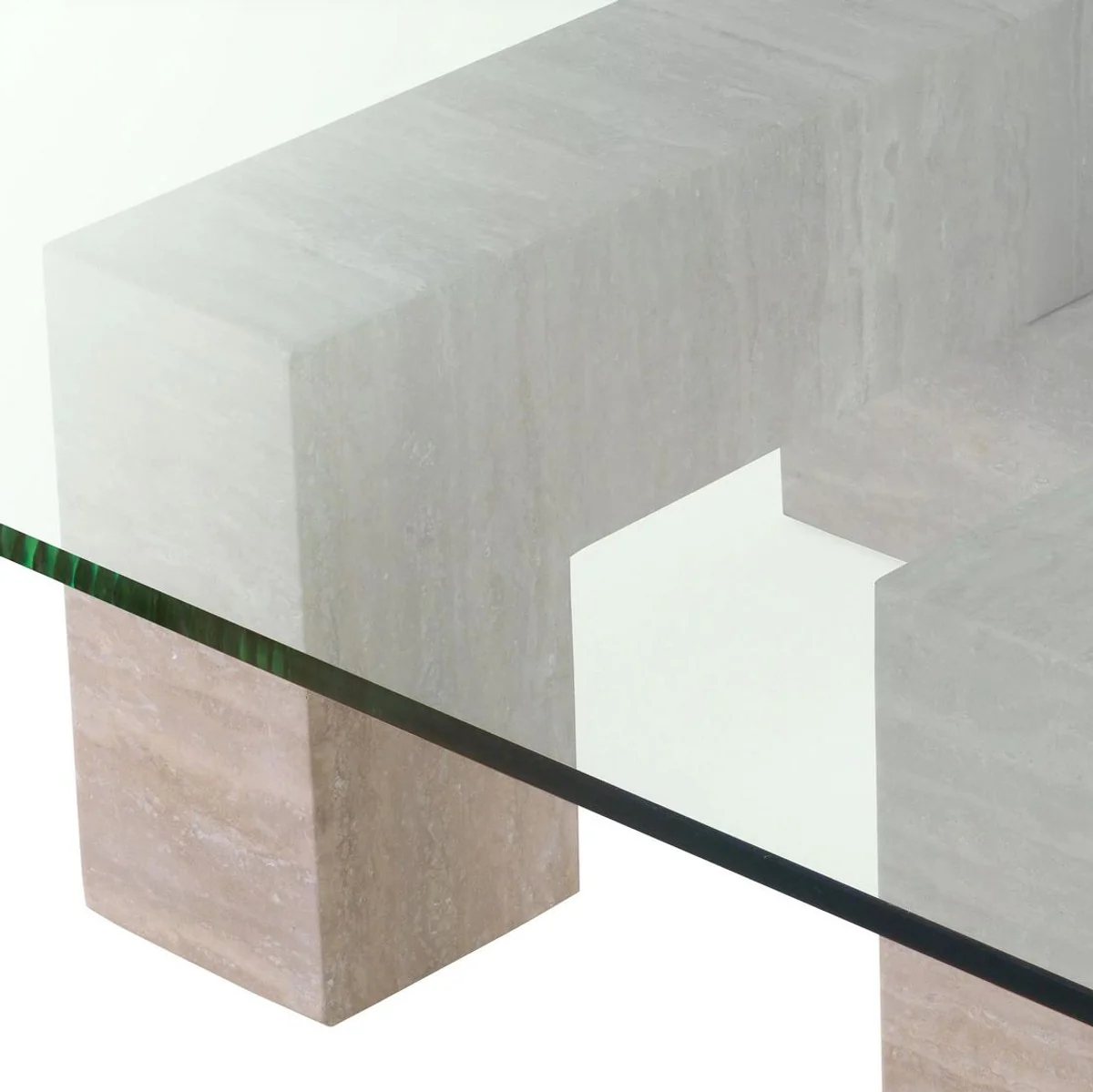 Casa Padrino mesa de centro de travertino de lujo beige 100 x 100 x A. 32 cm - Mesa de sal¨®n cuadrada de piedra natural con tapa de vidrio - Muebles de sal¨®n - Muebles de lujo - Instalaci¨®n de lujo