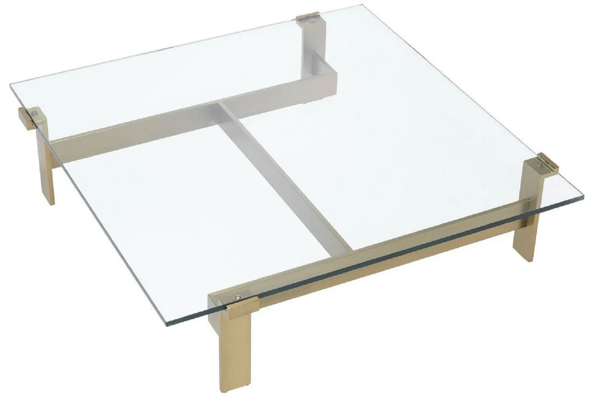 Casa Padrino mesa de centro de lujo lat¨®n 120 x 120 x A. 30 cm - Mesa de sal¨®n cuadrada de acero inoxidable con tapa de vidrio - Muebles de sal¨®n - Calidad de Lujo