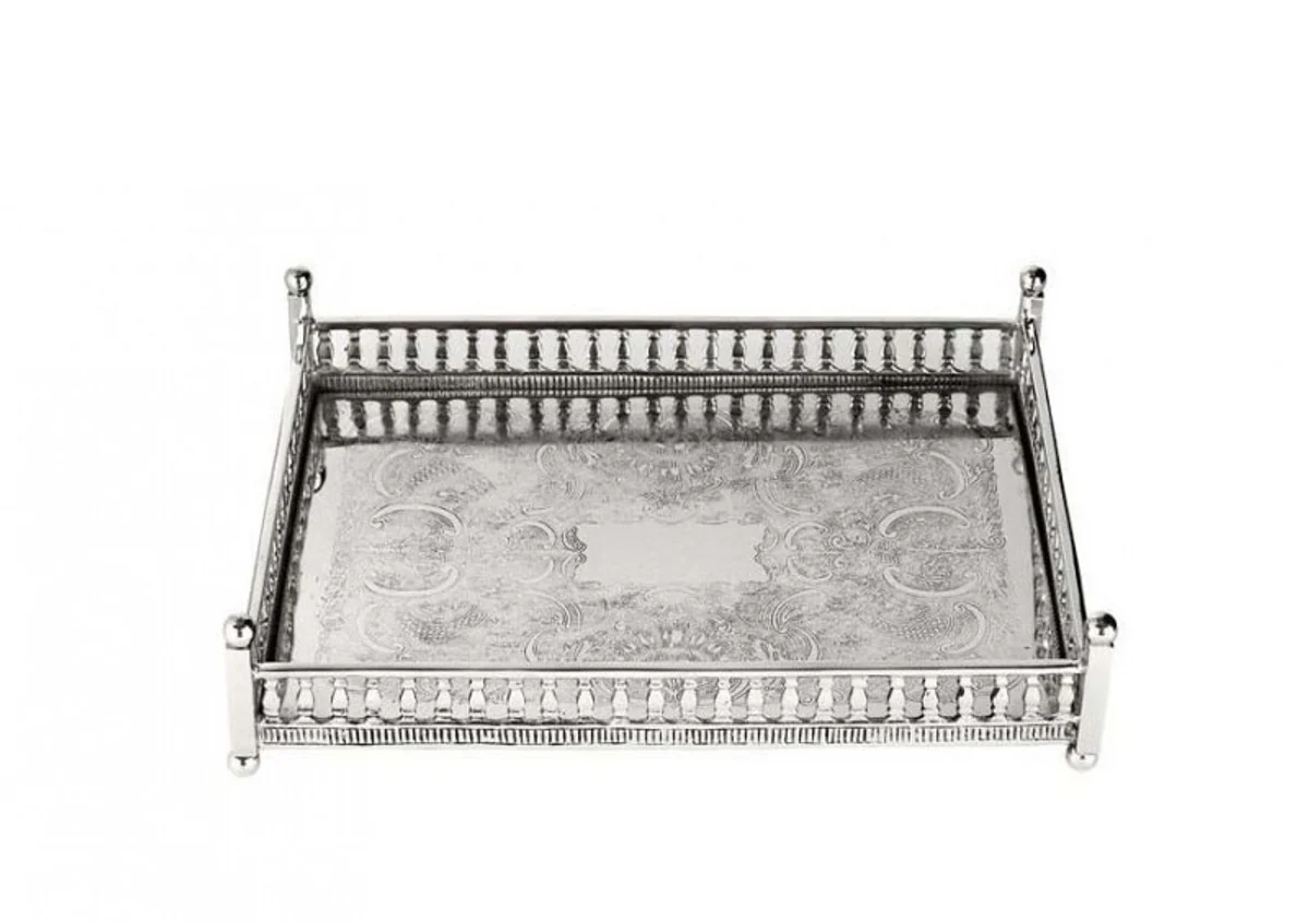 Casa Padrino luxury art deco brass tray nickel finish 32 x 22,5 x H. 8 cm - Luxury Hotel Tray