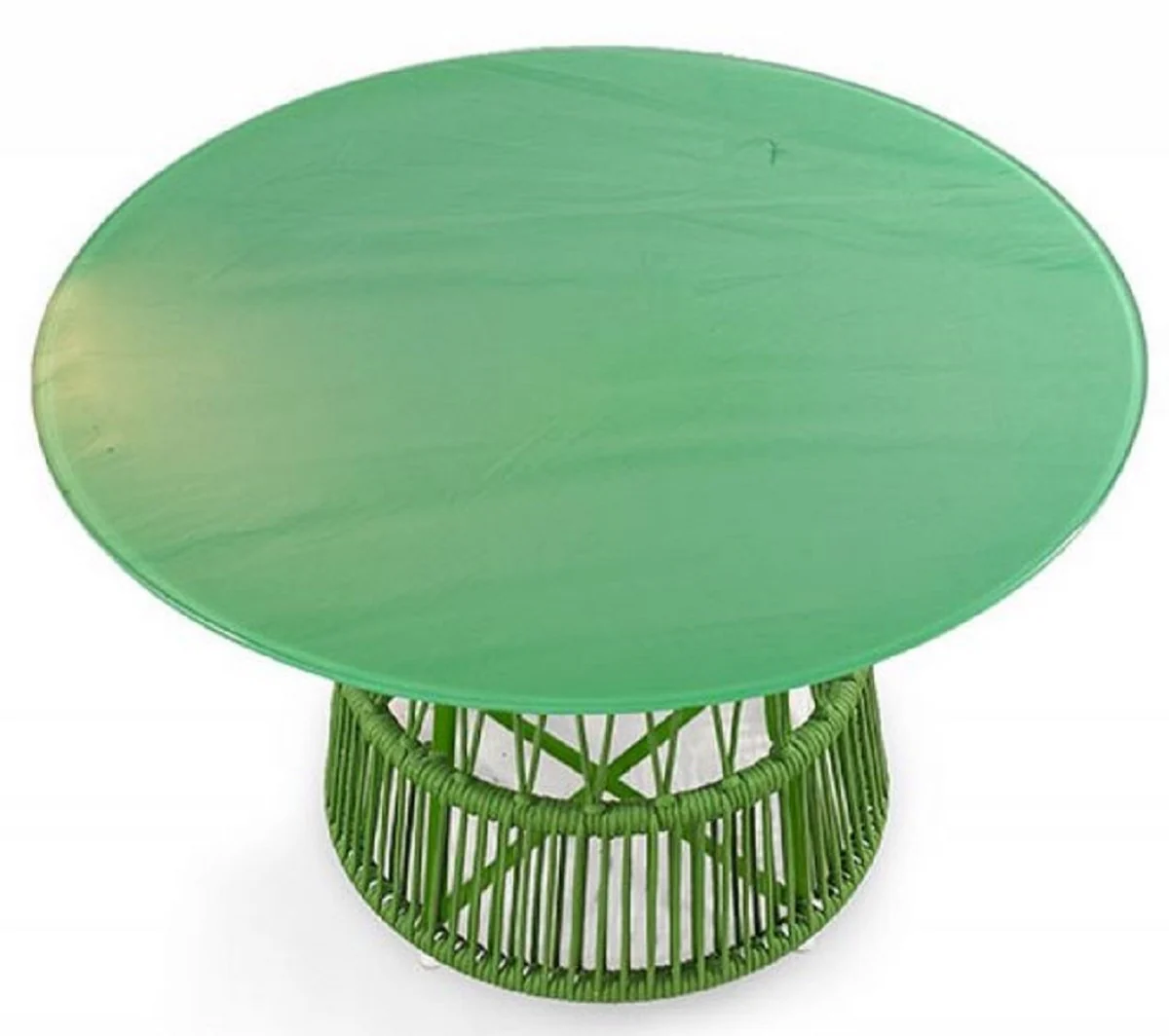 Casa Padrino mesa de jardín de lujo verde Ø 110 x A. 75 cm - Mesa de comedor resistente a la intemperie tejida a mano con tapa de vidrio - Muebles de Jardín y Terraza