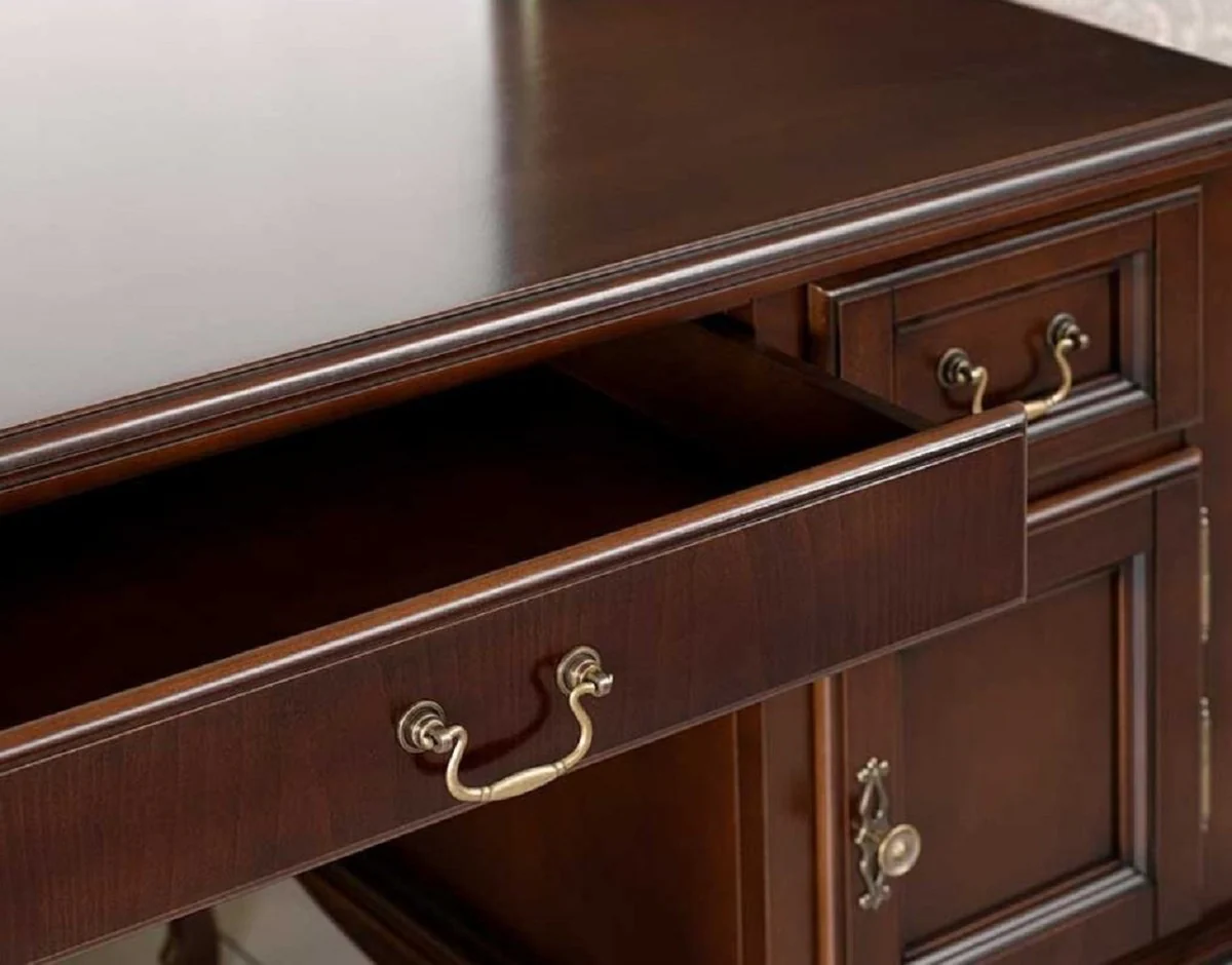 Casa Padrino escritorio art nouveau de lujo marr¨®n oscuro 160 x 79 x A. 80 cm - Mesa de oficina de madera maciza con 3 cajones y 2 puertas - Muebles de Oficina de Madera Maciza Art Nouveau