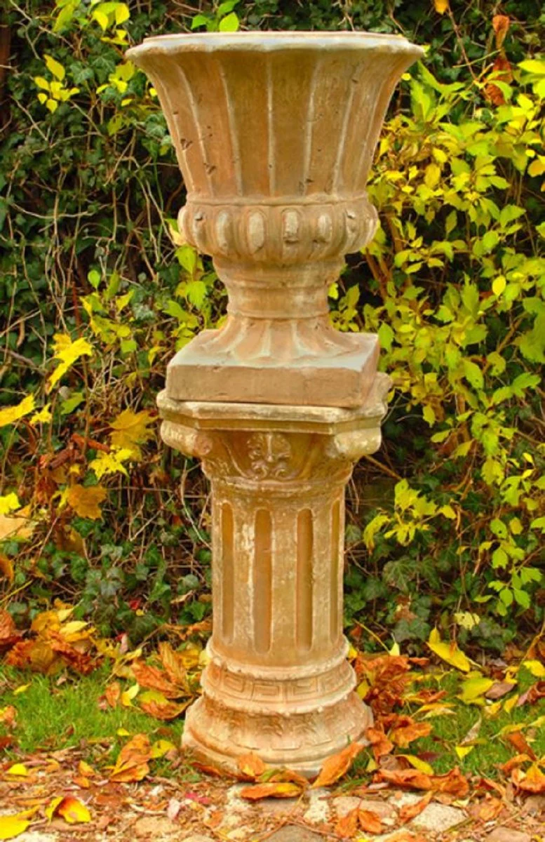 Casa Padrino maceta barroco con pilar beige Ø 47 x A. 121 cm - Magnífico macetero con pilar de estilo barroco - Accesorios de decoración de jardín barroco