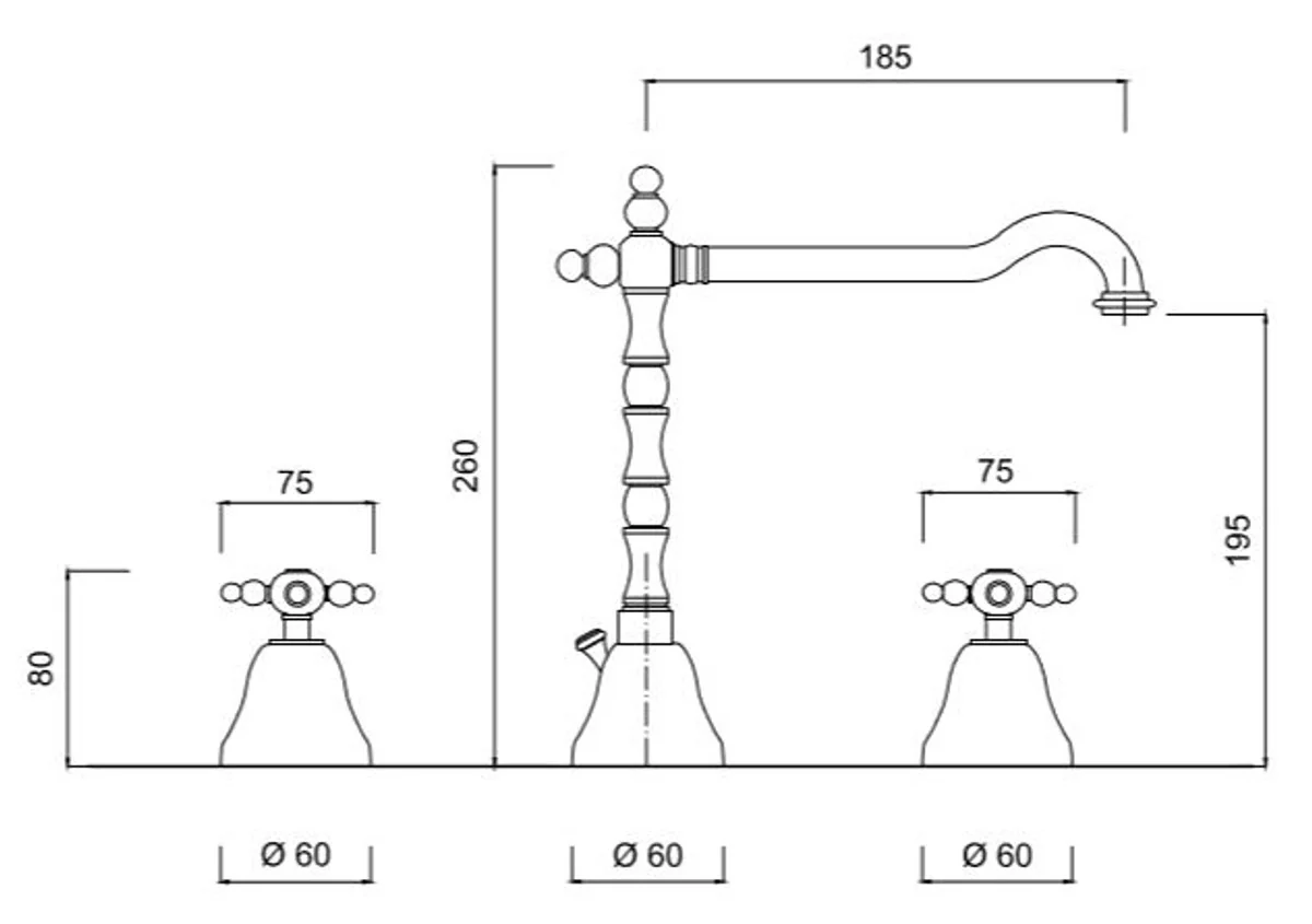 Mezclador de lavabo Art Nouveau Retro de tres orificios plata - Mezclador de Lavabo de Baño de Lujo