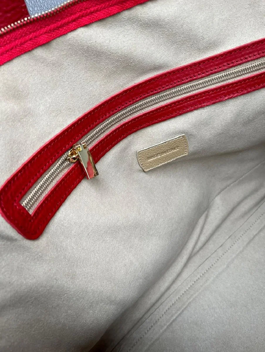 Casa Padrino bolso de viaje de lujo de cuero genuino rojo / oro 50 cm - Hecho en Italia